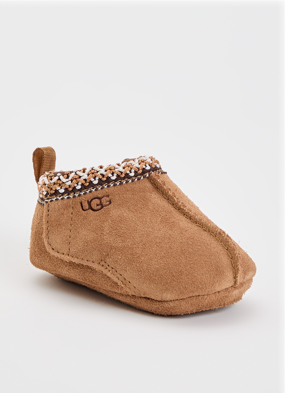 UGG Tasman babyschoentje van suède met logo - voorkant 3 cognac