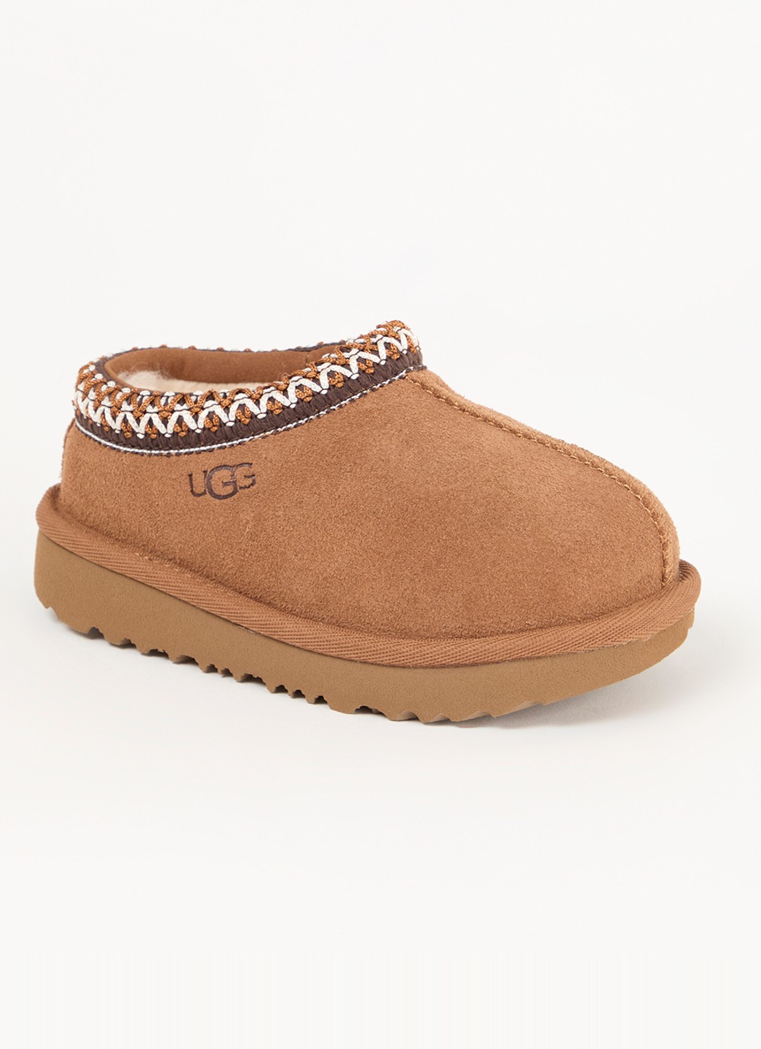 UGG Tasman instapper van suède met schapenwol - voorkant 5 camel