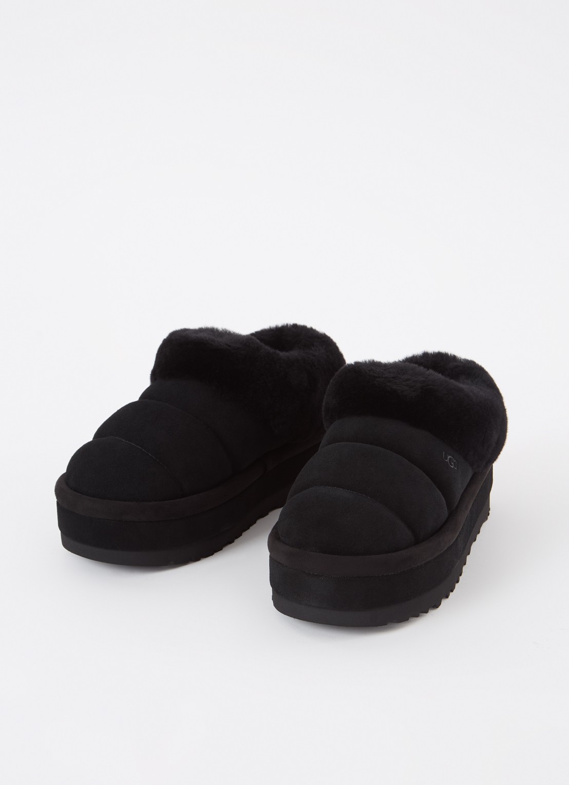UGG Tazzlita instapper van suède met schapenvacht - detail 3 zwart
