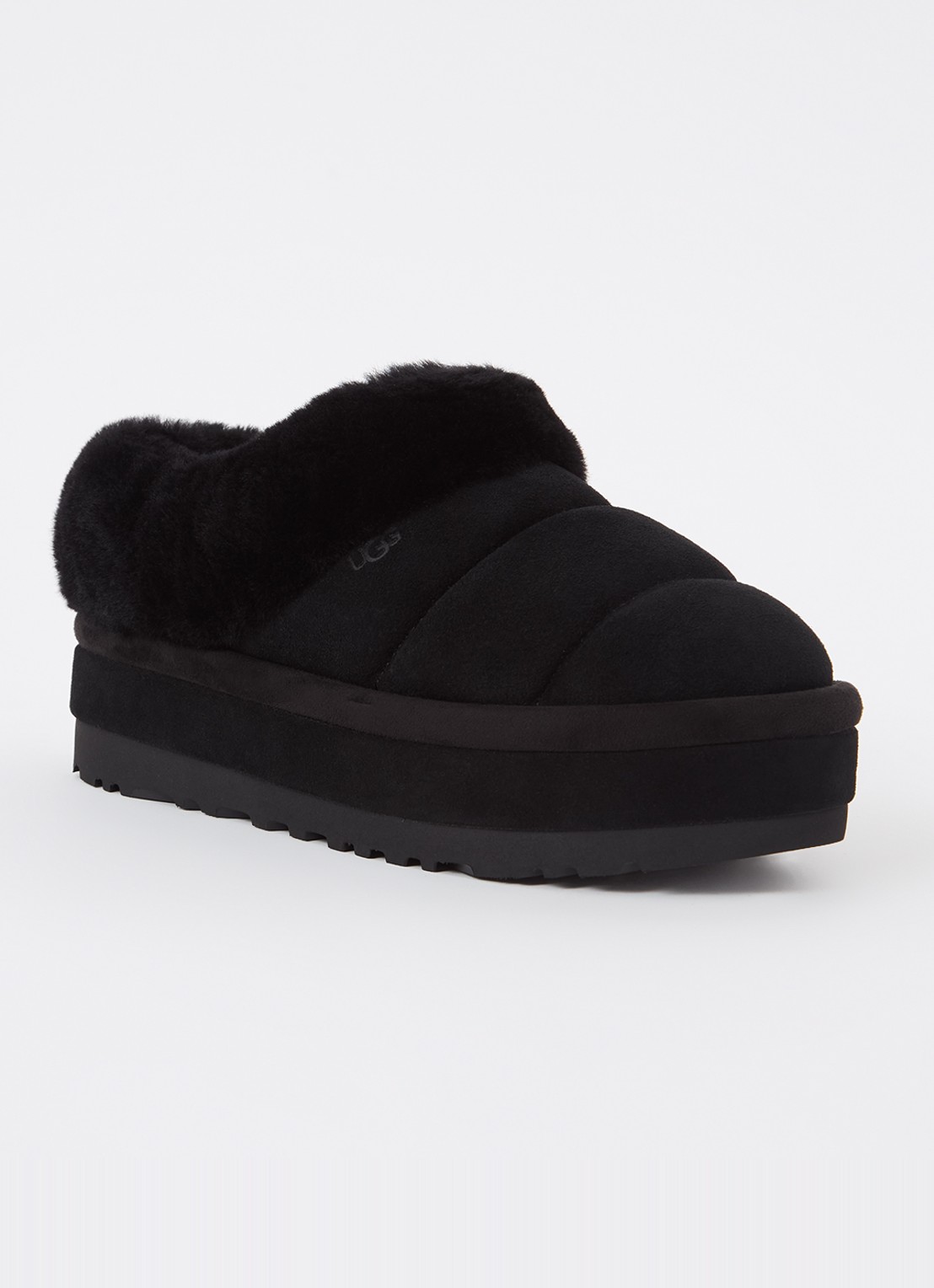UGG Tazzlita instapper van suède met schapenvacht - voorkant zwart