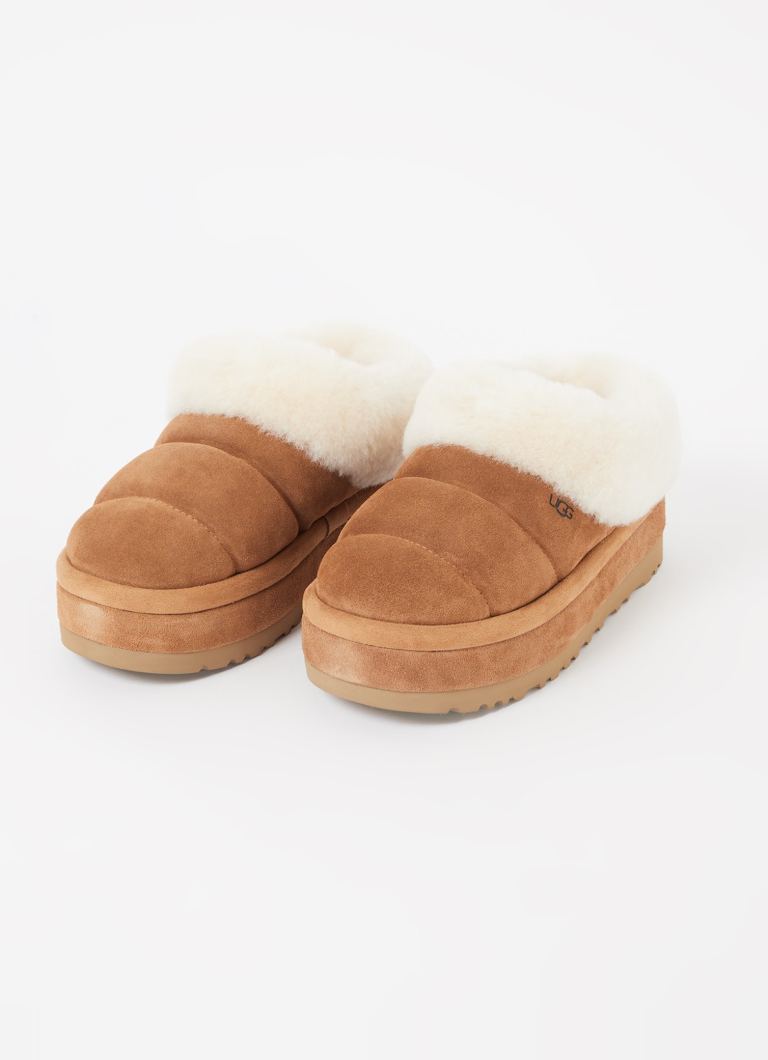 UGG Tazzlita instapper van suède met schapenvacht - detail camel
