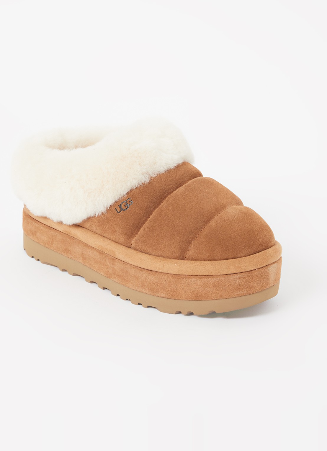 UGG Tazzlita instapper van suède met schapenvacht - voorkant 5 camel