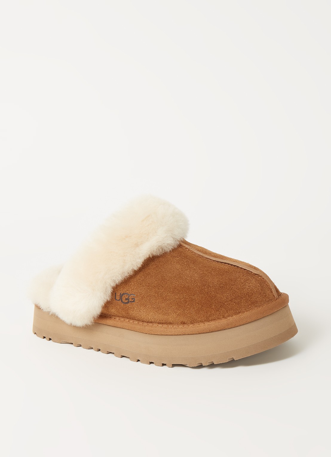 UGG W Disquette pantoffel van suède met schapenwol - voorkant lichtbruin