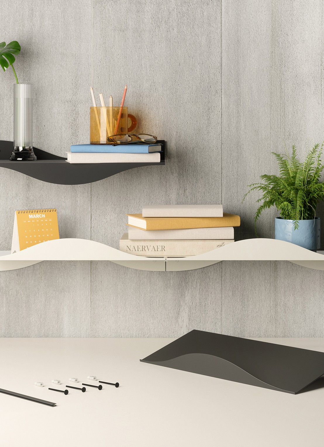 Umbra Surf wandplank set van 2 - detail 3 zwart
