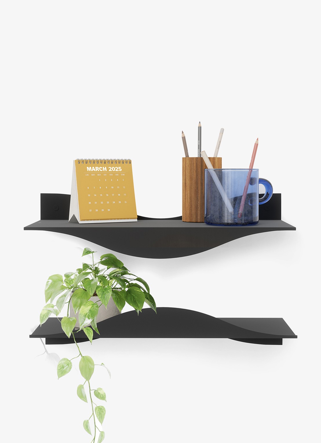 Umbra Surf wandplank set van 2 - voorkant zwart
