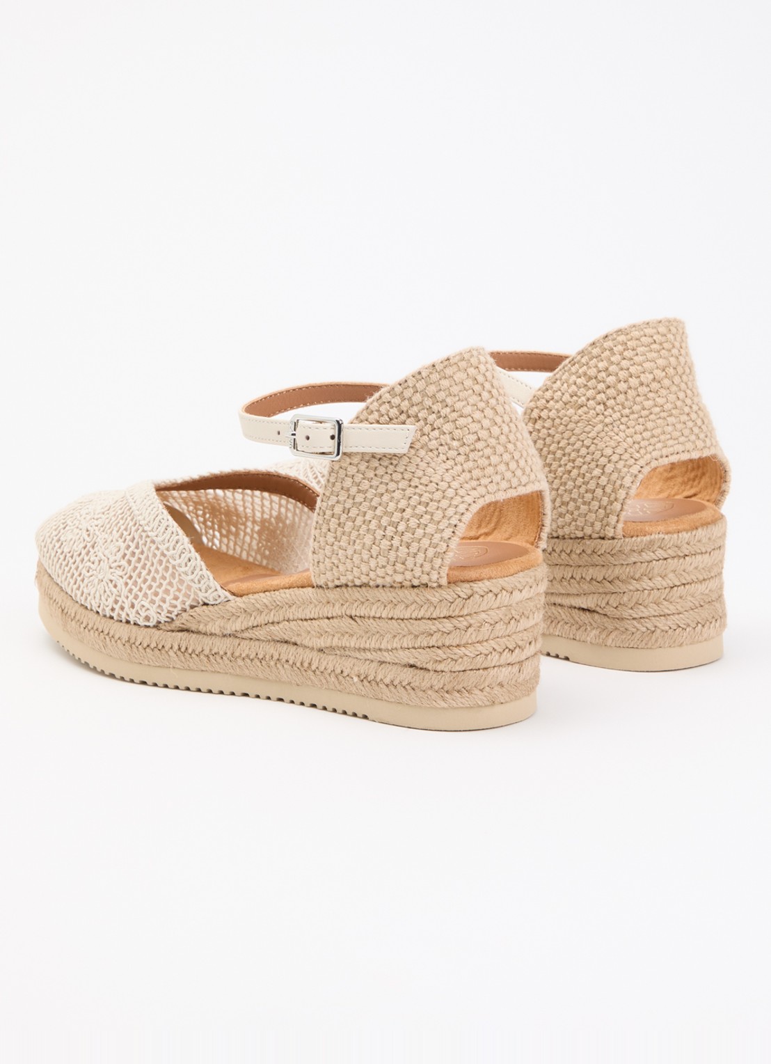 Unisa Ceuta espadrille met leren details - achterkant creme