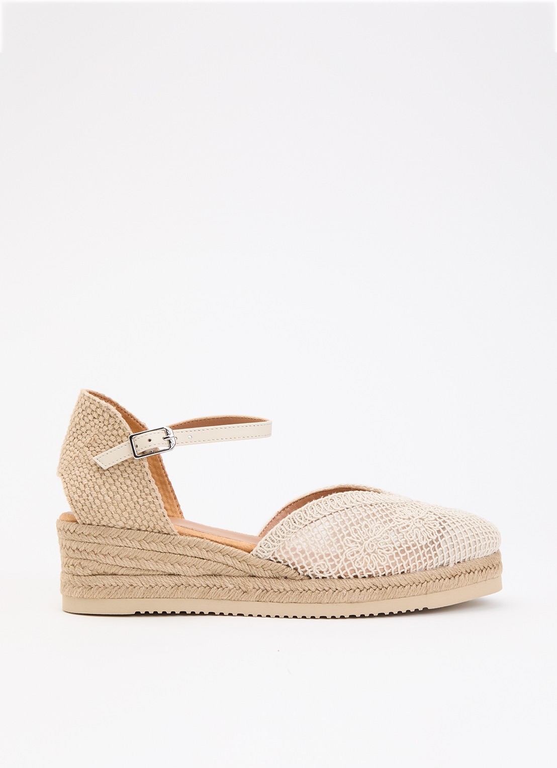 Unisa Ceuta espadrille met leren details - voorkant 2 creme