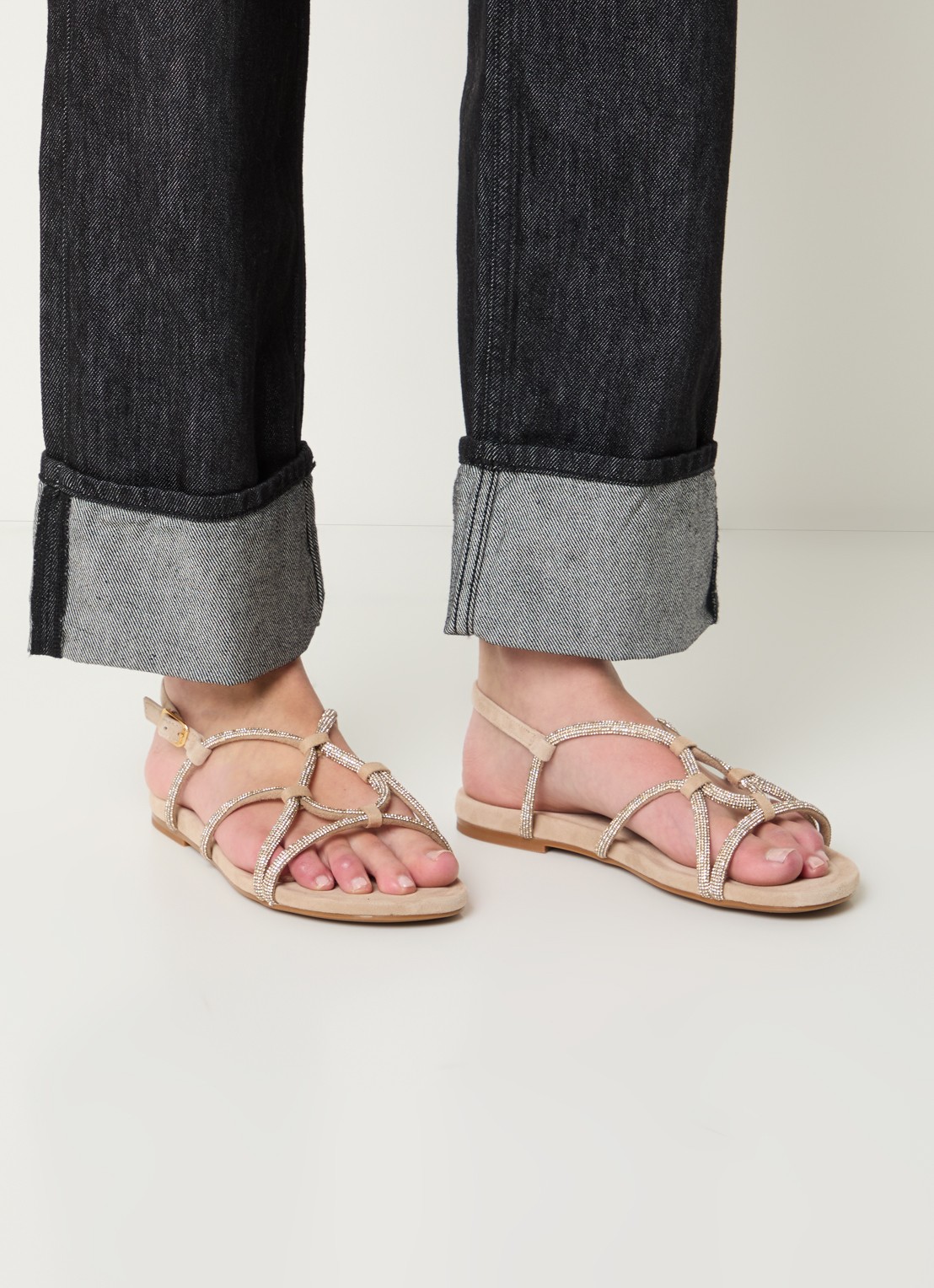 Unisa Cooper sandaal van suède met strass - voorkant 2 beige