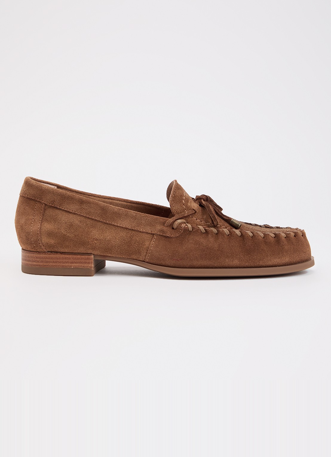 Unisa Dalma loafer van suède met strikdetail - voorkant 5 cognac