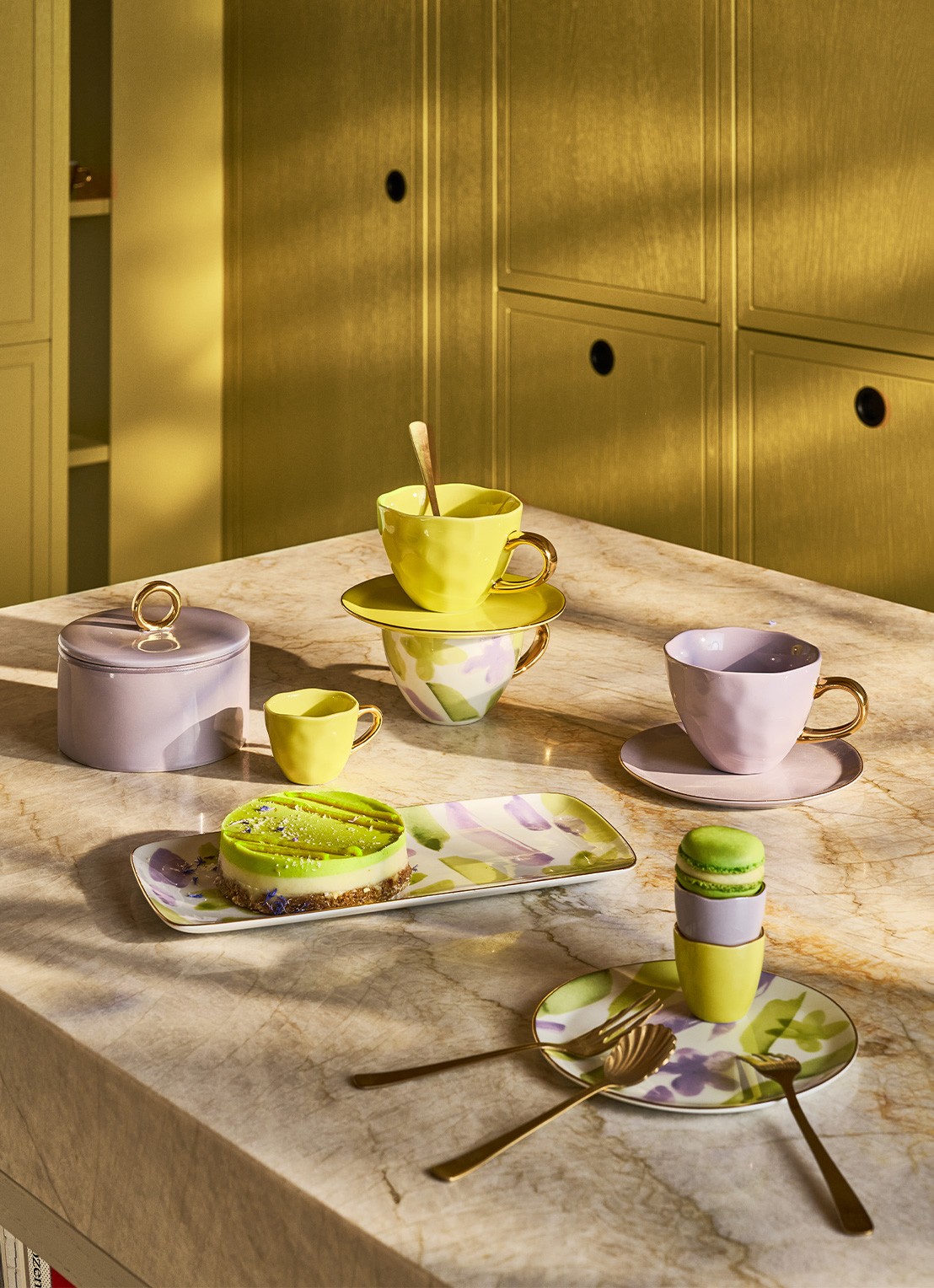 Urban Nature Culture Good Morning mok met schotel set van 4 in giftbox - voorkant 2 multicolor