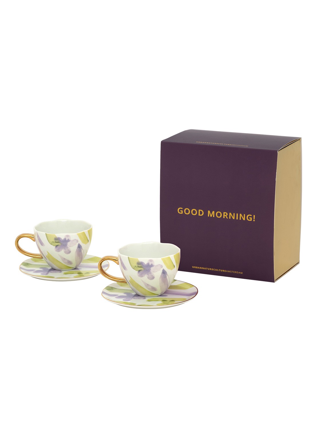Urban Nature Culture Urban Nature Culture Good Morning Cup Cappuccino/Tea and Plate liatris/Kusha, set of 4, in gift pack - voorkant multicolor
