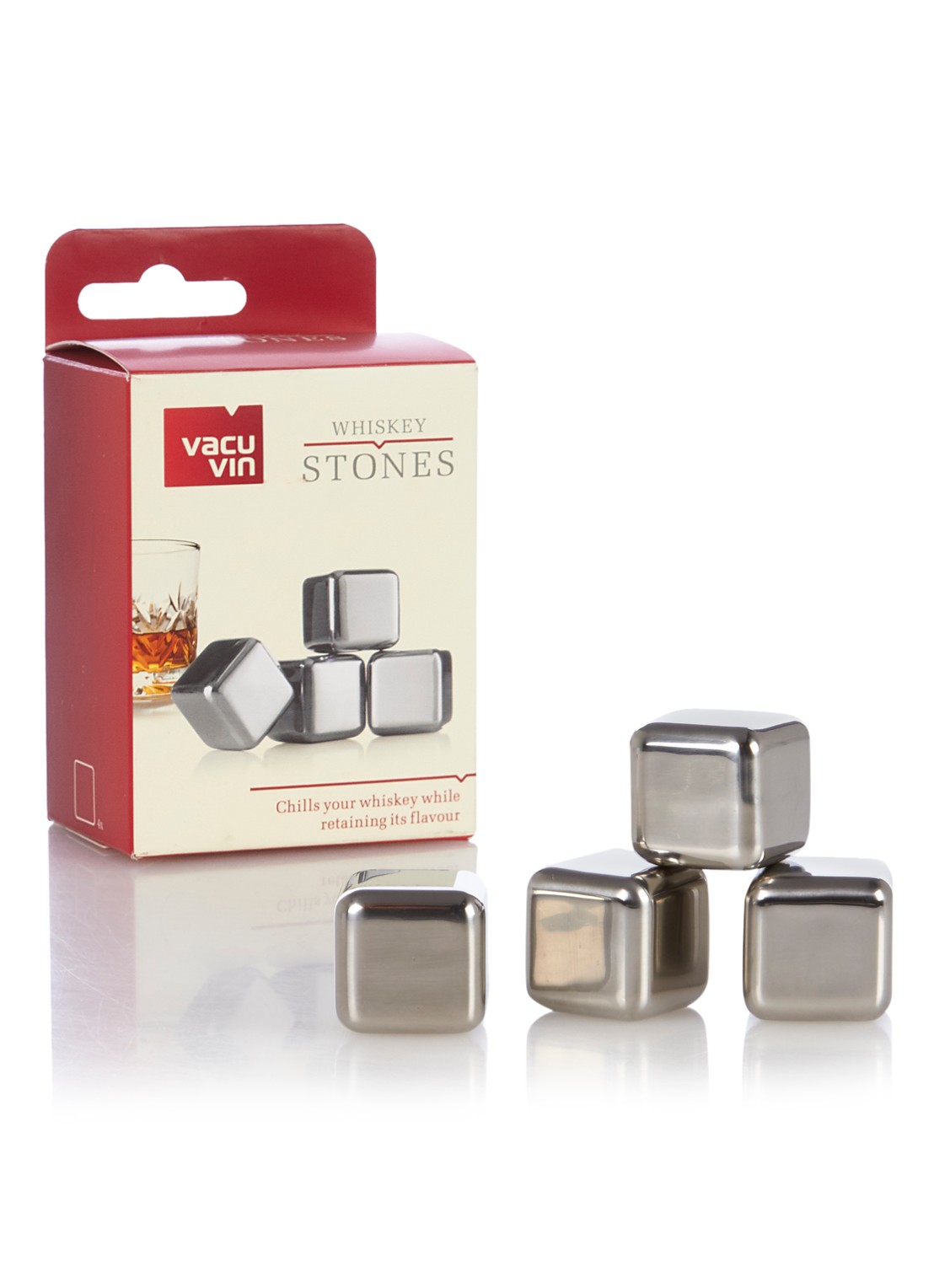 Vacu Vin Whiskeystenen set van 4 - voorkant zilver