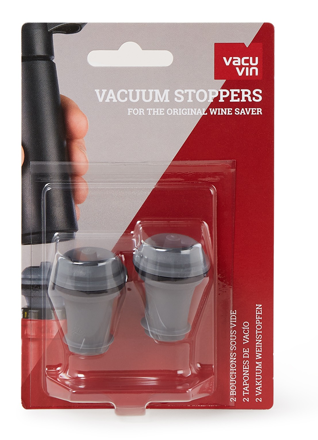 Vacu Vin Wine Saver vacuüm dop set van 2 - voorkant grijs