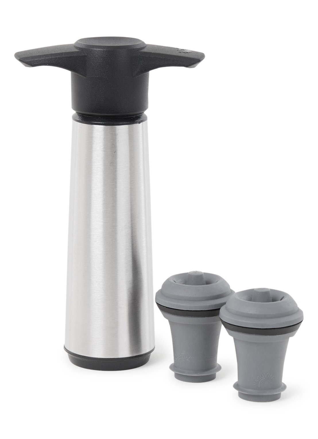 Vacu Vin Wine Saver vacuüm pomp met wijnstopper set van 3 - voorkant 2 zilver