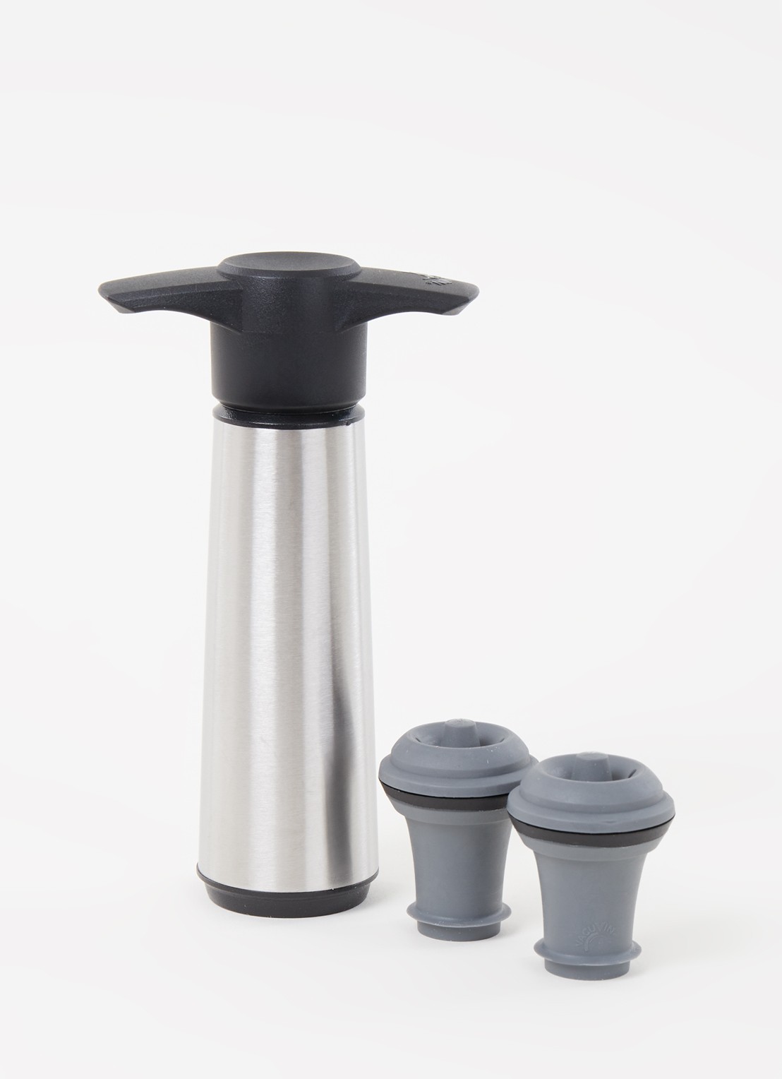 Vacu Vin Wine Saver vacuüm pomp met wijnstopper set van 3 - voorkant 3 zilver