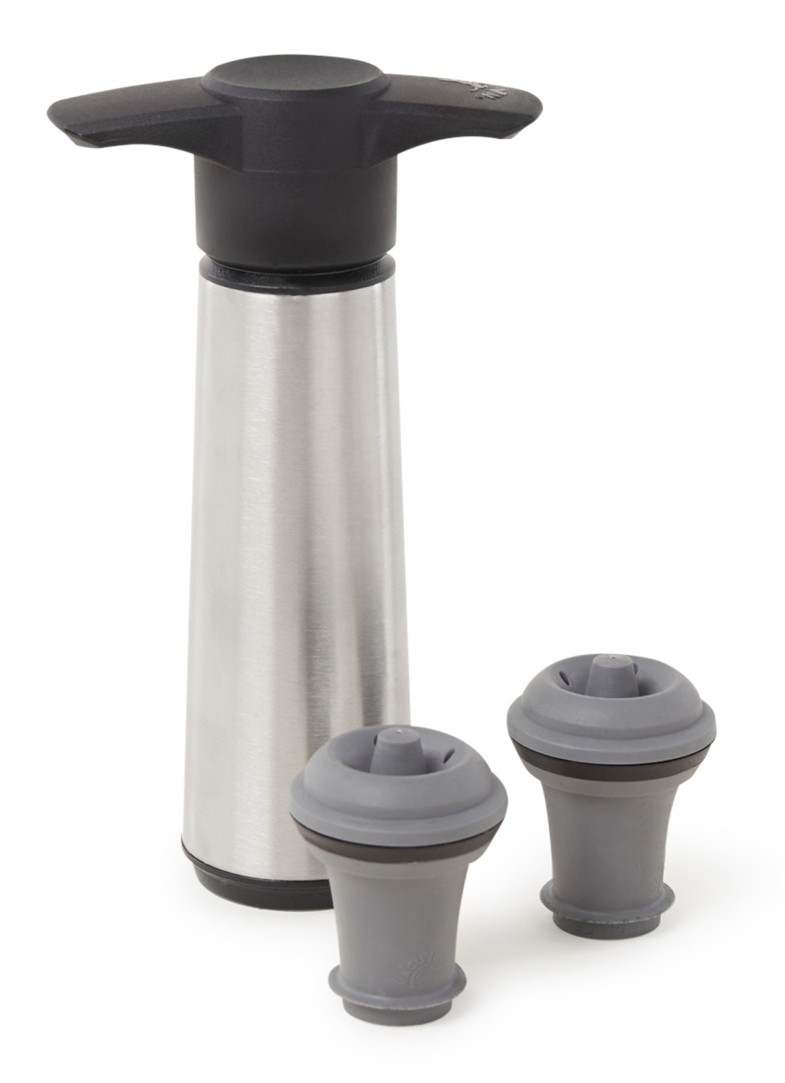 Vacu Vin Wine Saver vacuüm pomp met wijnstopper set van 3 - voorkant zilver