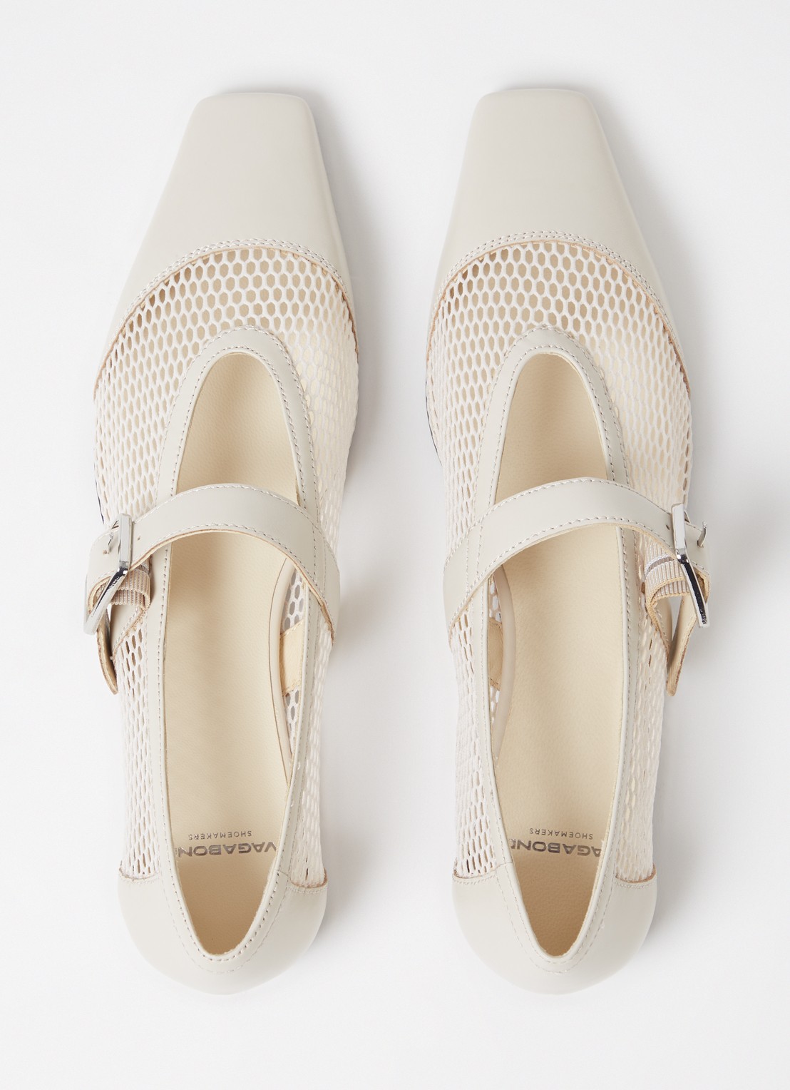 Vagabond Shoemakers Wioletta ballerina van mesh met leren details - detail 4 gebroken wit