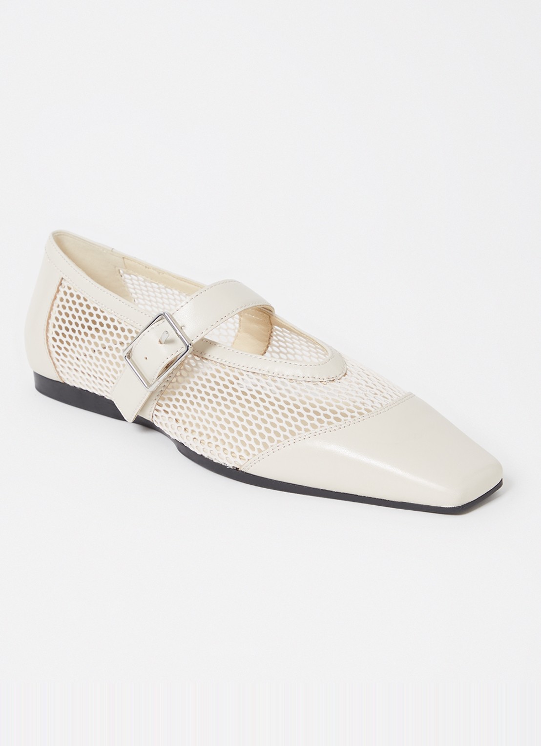 Vagabond Shoemakers Wioletta ballerina van mesh met leren details - voorkant gebroken wit