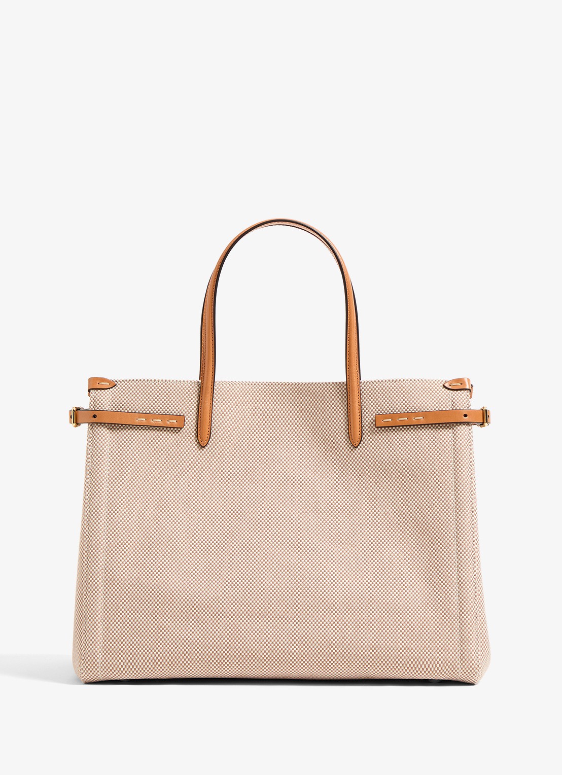 Valentino Garavani Antibes Medium shopper van canvas met leren details - achterkant 3 camel