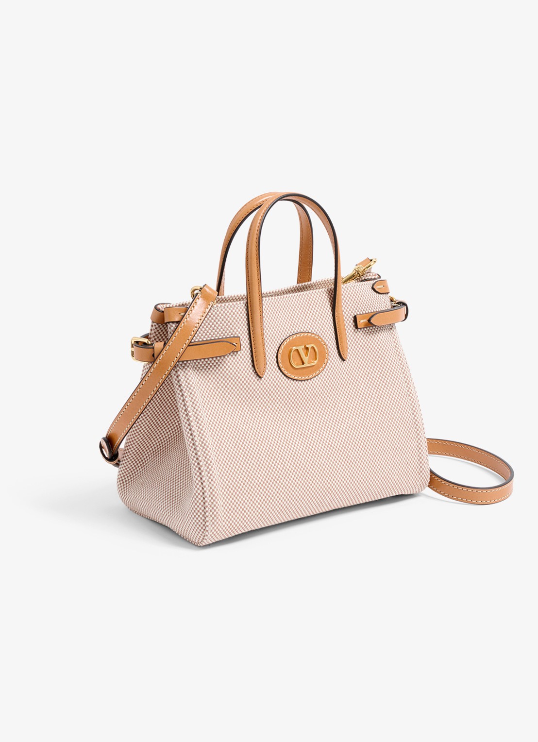 Valentino Garavani Antibes Small shopper van canvas met leren details - detail 2 camel