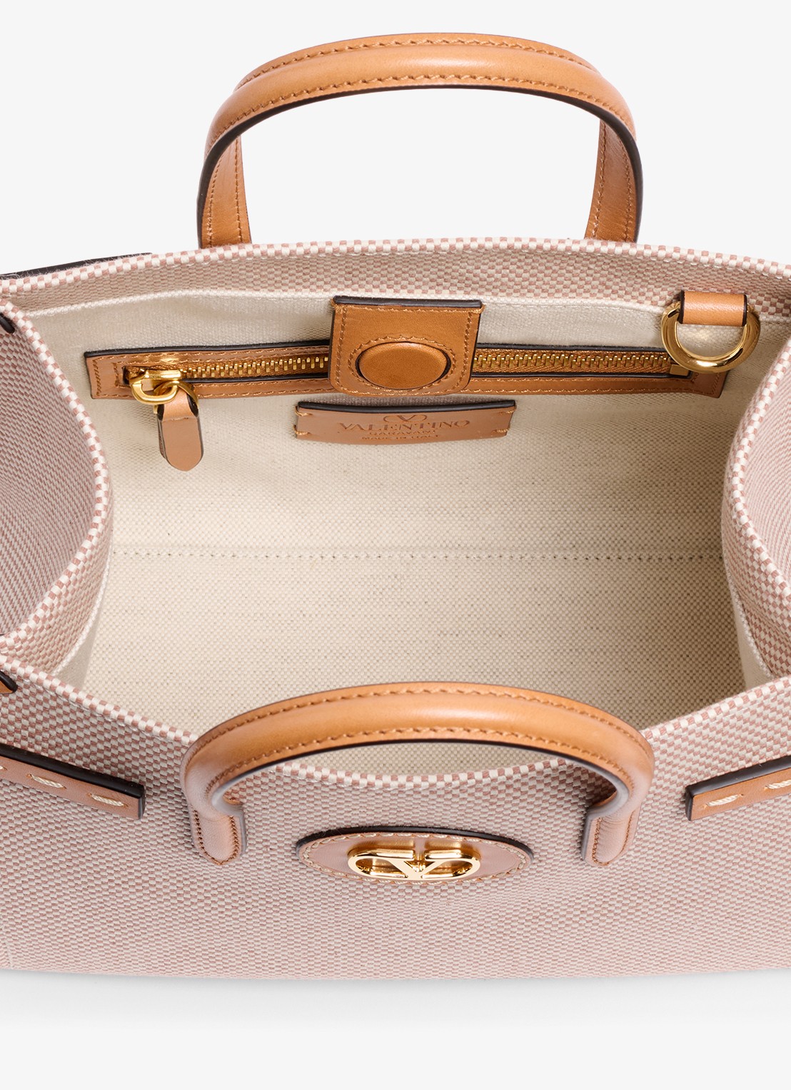 Valentino Garavani Antibes Small shopper van canvas met leren details - detail 4 camel