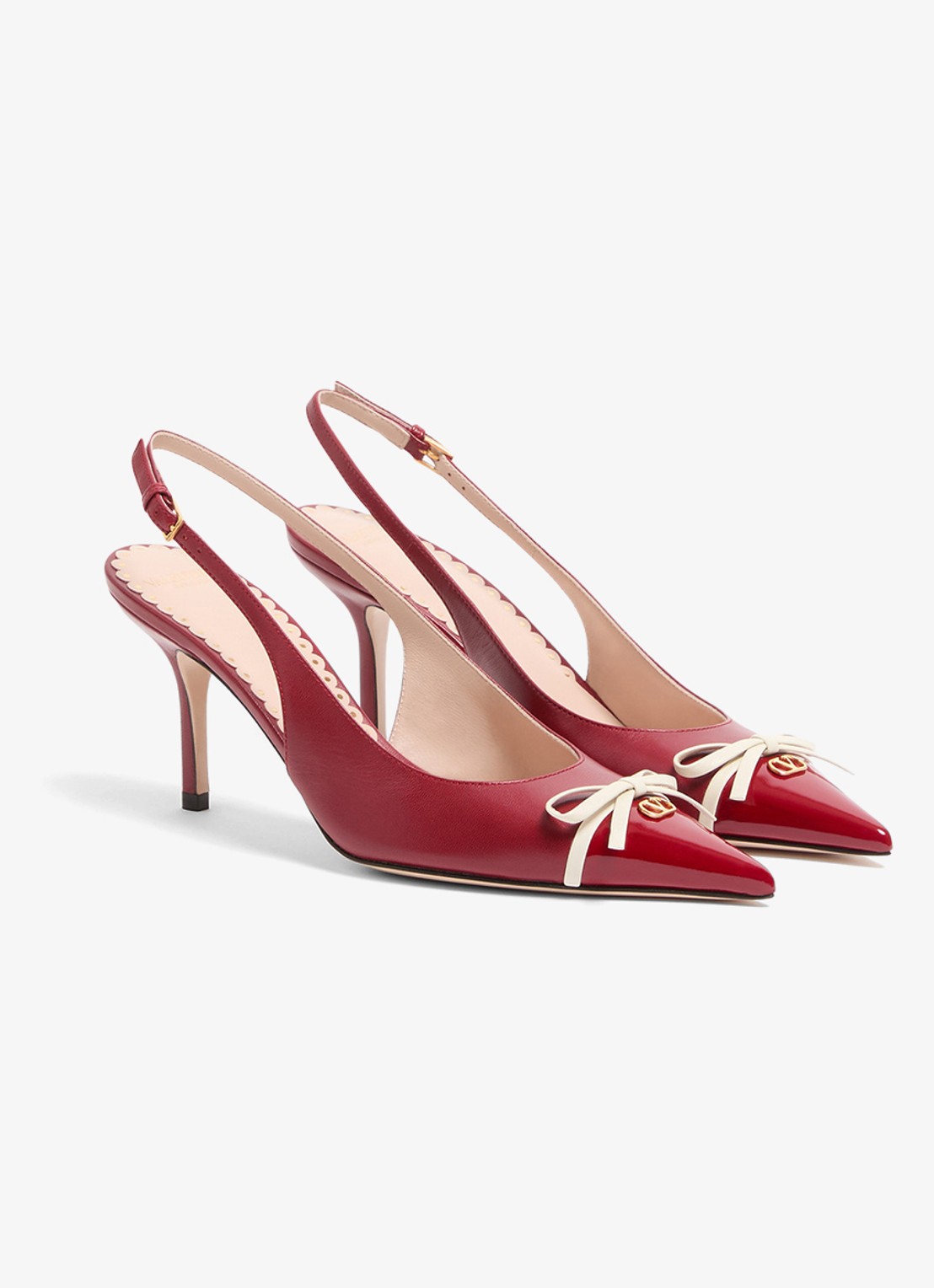 Valentino Garavani Bepointy slingback van geitenleer met lakleren details - voorkant 7 rood
