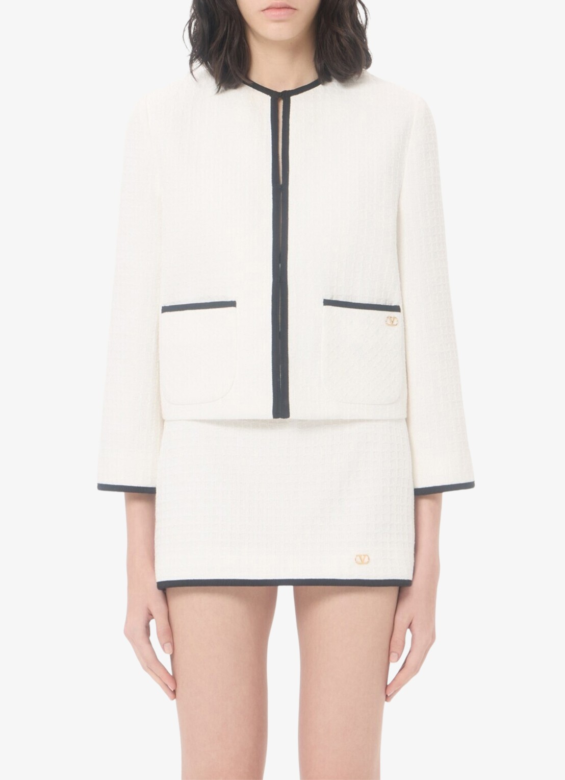 Valentino Garavani Blazer met tweed-look - detail 2 wit