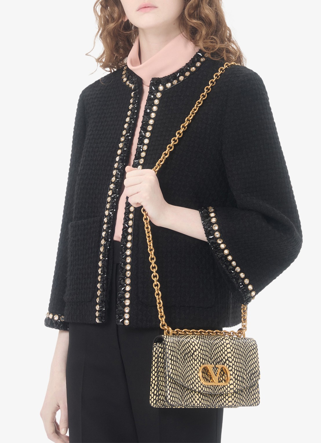 Valentino Garavani Blazer van tweed met strass - detail 5 zwart