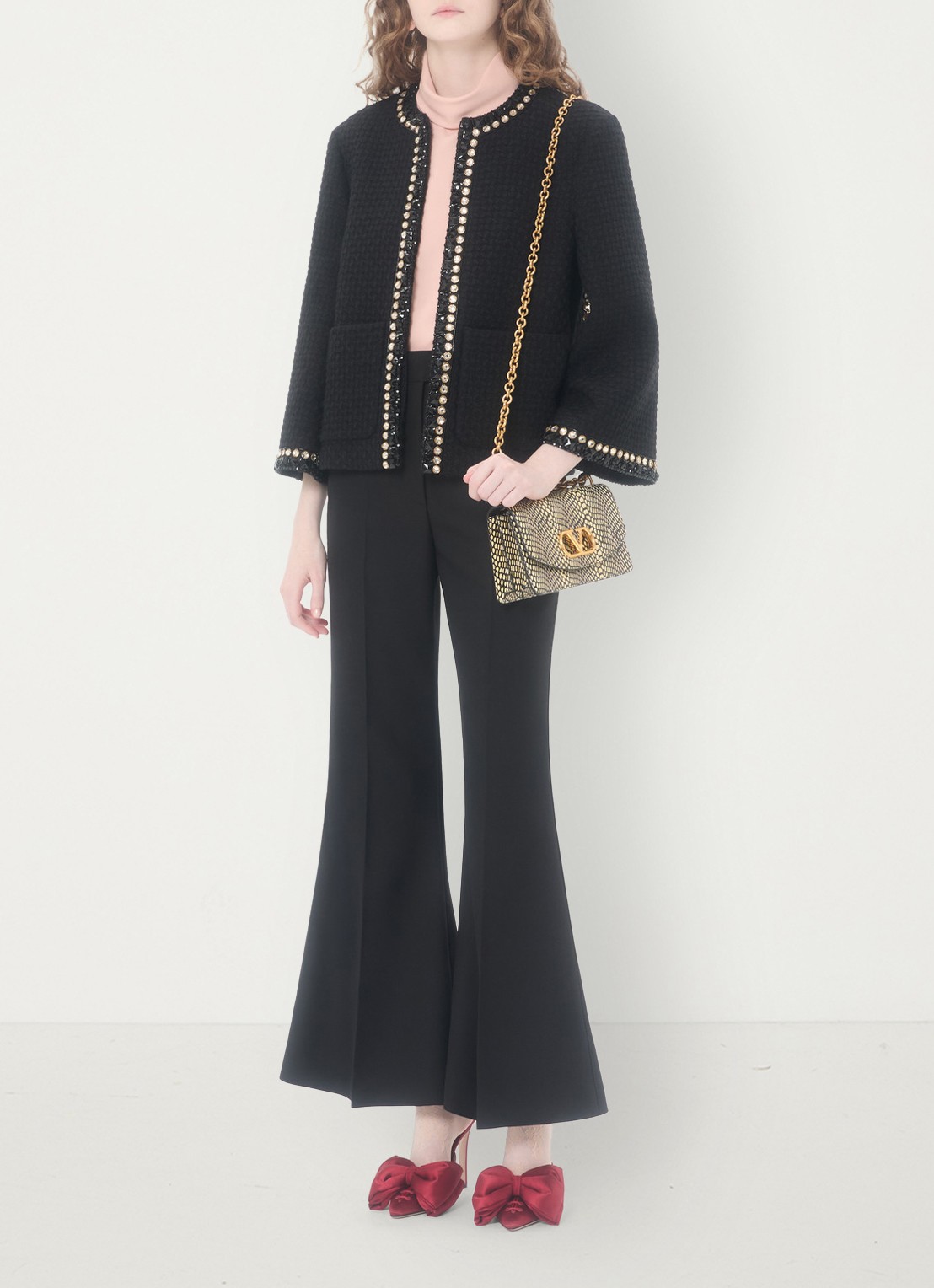 Valentino Garavani Blazer van tweed met strass - voorkant 3 zwart