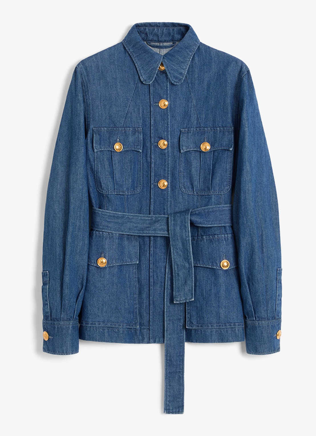 Valentino Garavani Blouse in linnenblend met strikceintuur - voorkant indigo