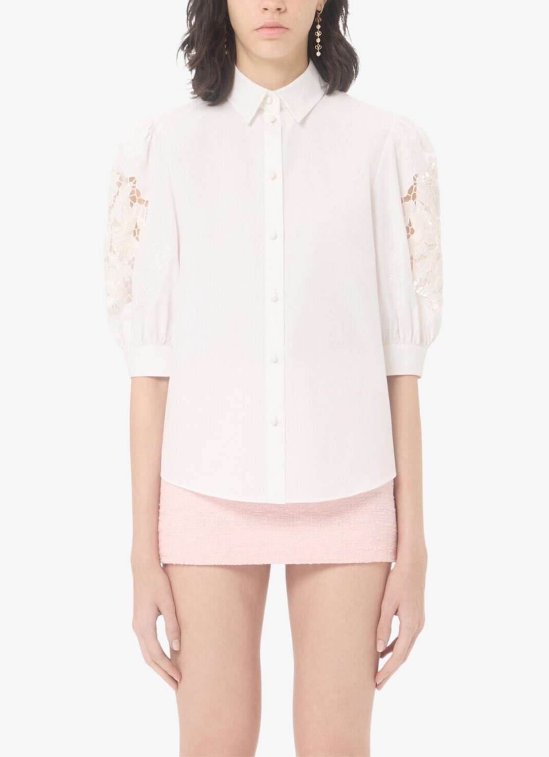 Valentino Garavani Blouse met pofmouw en broderie - detail 4 wit