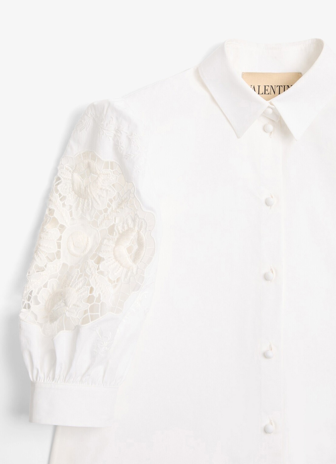 Valentino Garavani Blouse met pofmouw en broderie - detail 7 wit