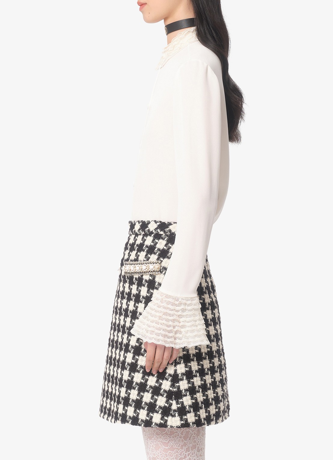 Valentino Garavani Blouse van zijde met details van kant - detail 5 gebroken wit