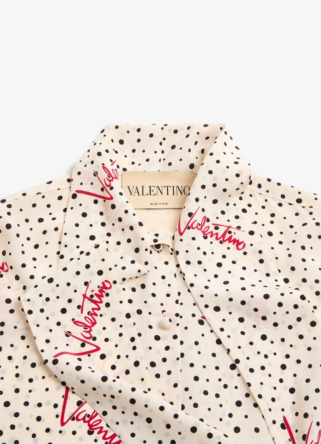 Valentino Garavani Blouse van zijde met logoprint en strikkraag - detail 7 creme