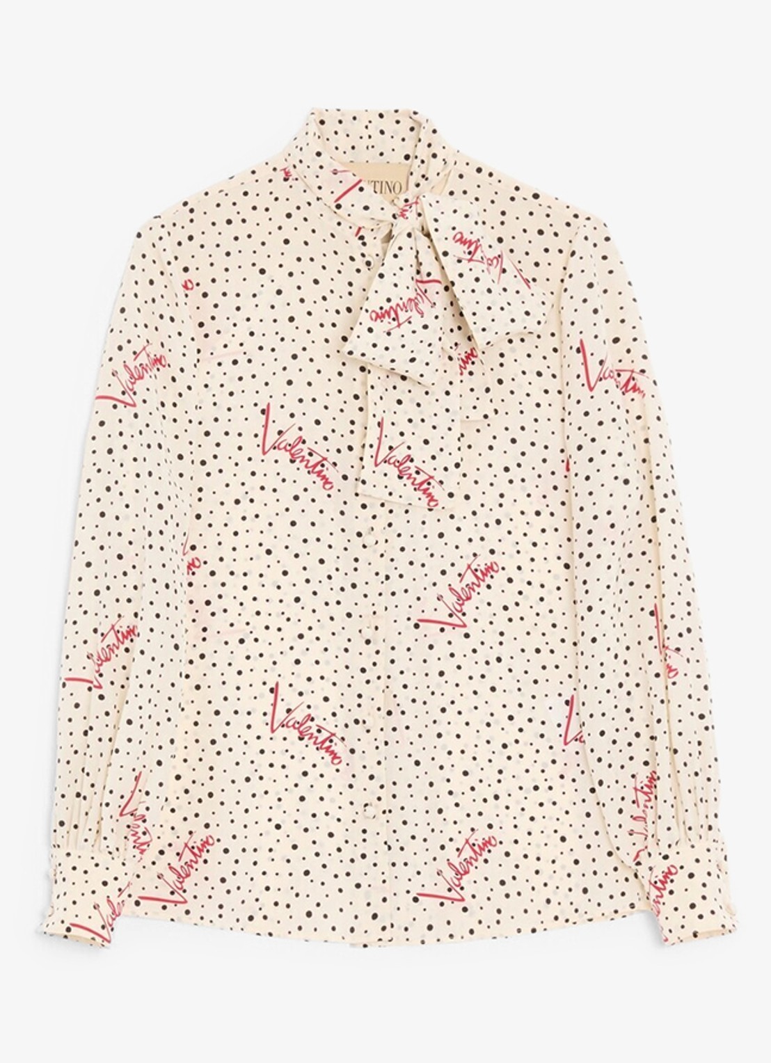 Valentino Garavani Blouse van zijde met logoprint en strikkraag - voorkant 2 creme