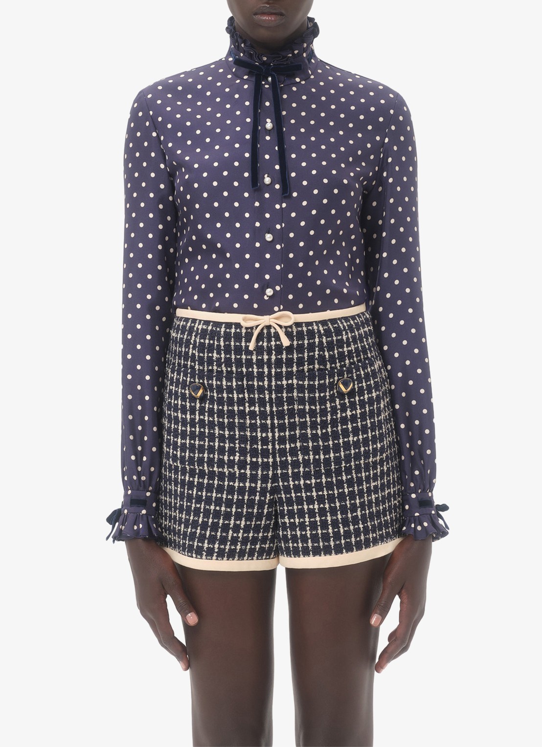 Valentino Garavani Blouse van zijde met stippenprint - detail 4 donkerblauw