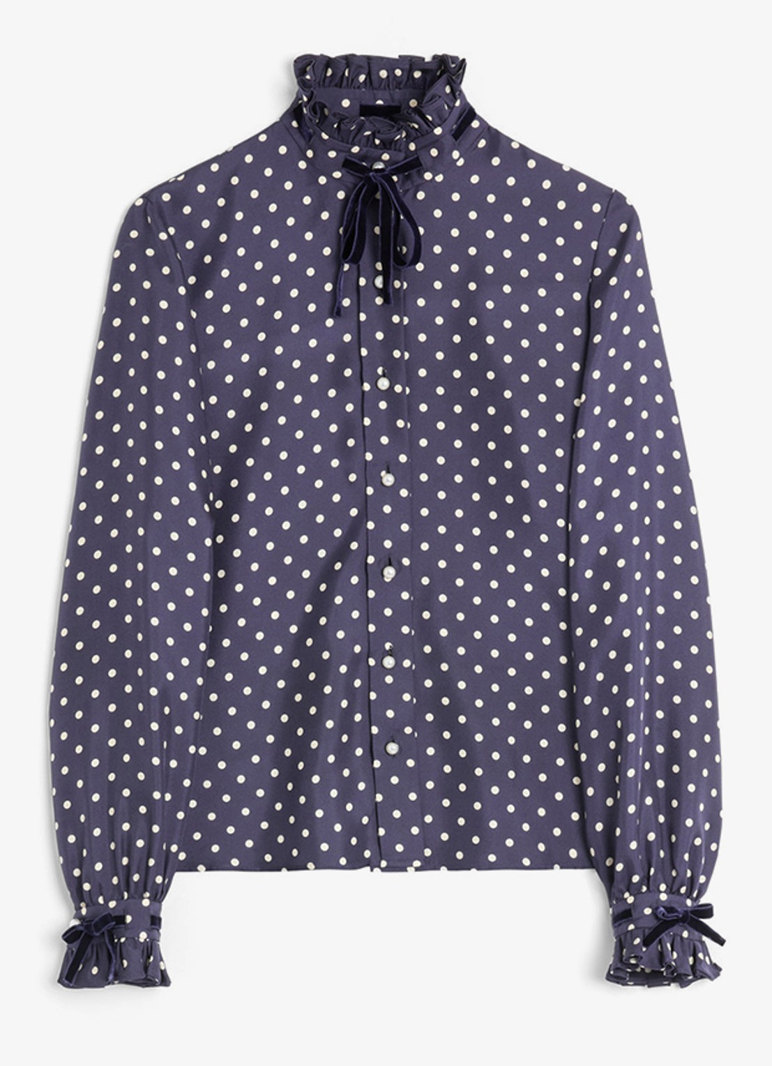 Valentino Garavani Blouse van zijde met stippenprint - voorkant donkerblauw