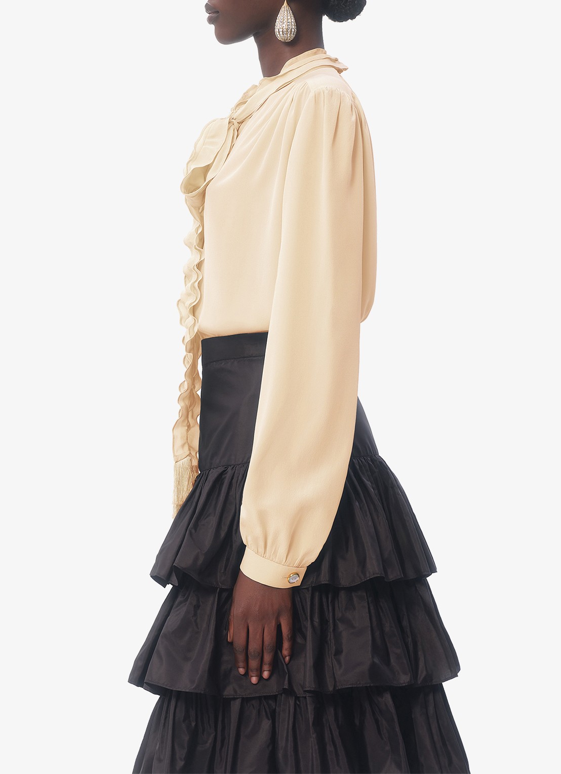 Valentino Garavani Blouse van zijde met strikkraag - detail 3 ivoor