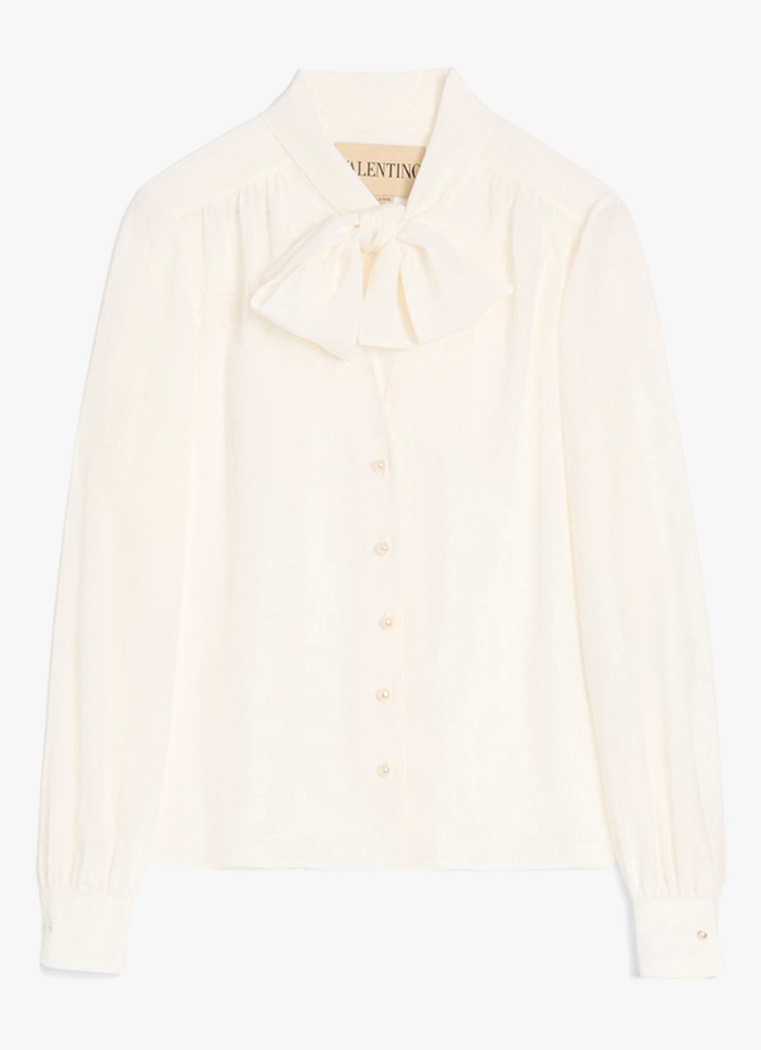 Valentino Garavani Blouse van zijde met strikkraag - voorkant 2 gebroken wit