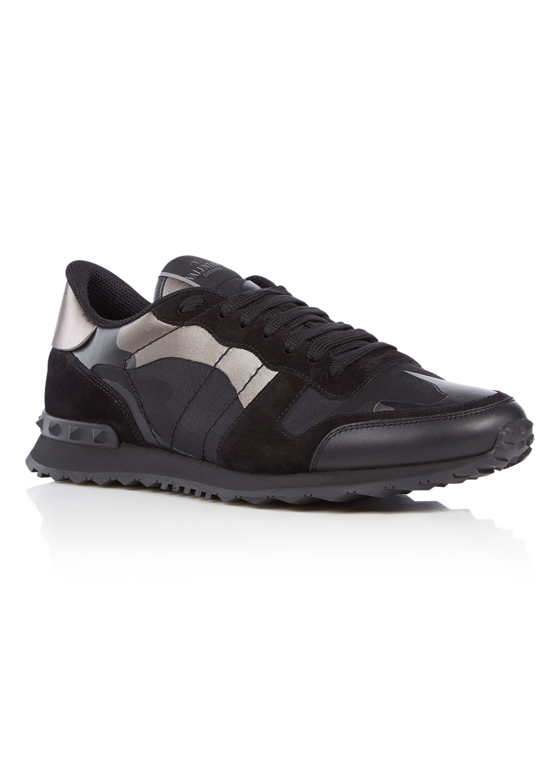 Valentino Garavani Camouflage Rockrunner sneaker met suède details - voorkant zwart