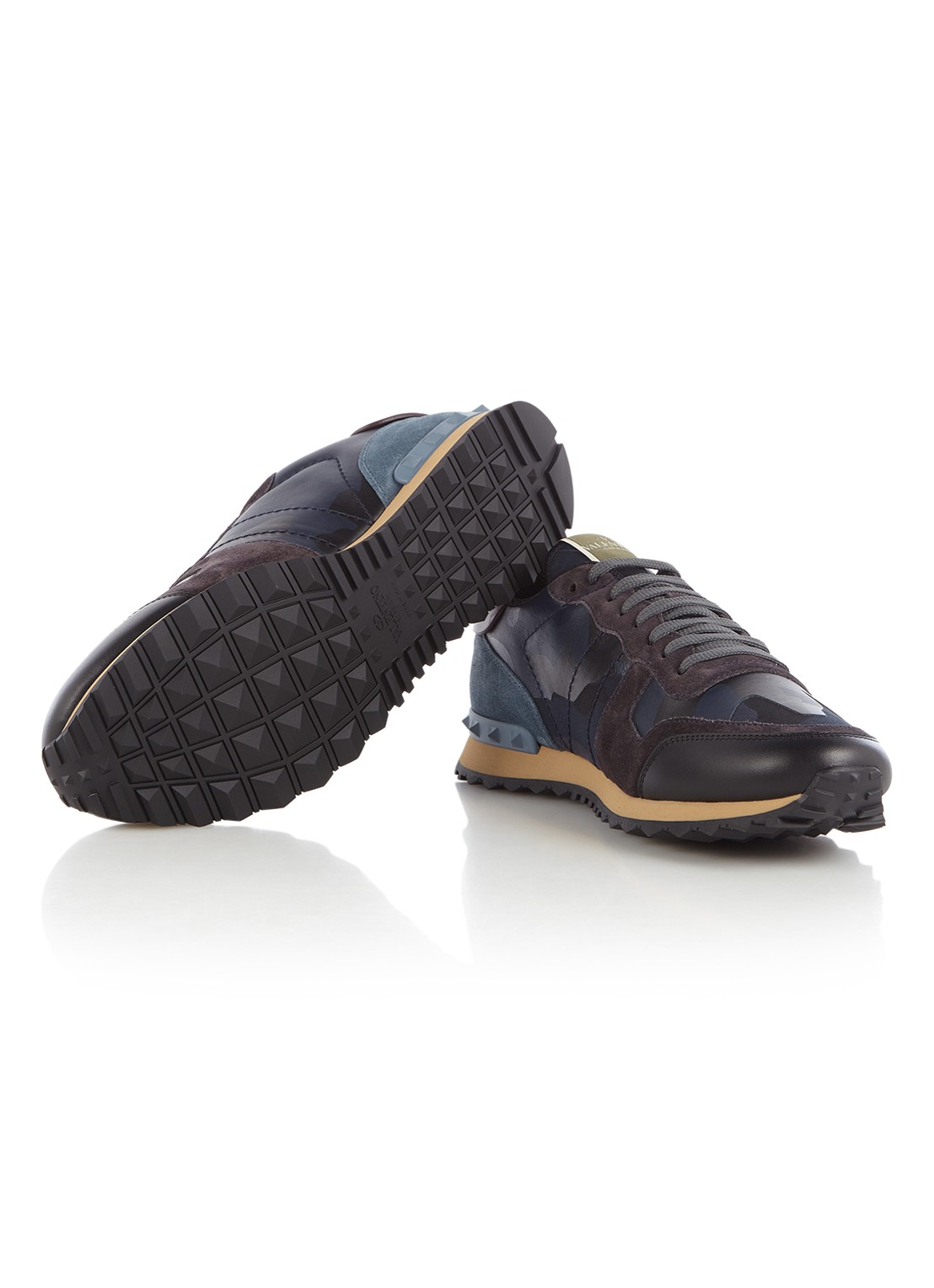 Valentino Garavani Camouflage Rockrunner sneaker van leer en suède - detail 3 donkerblauw