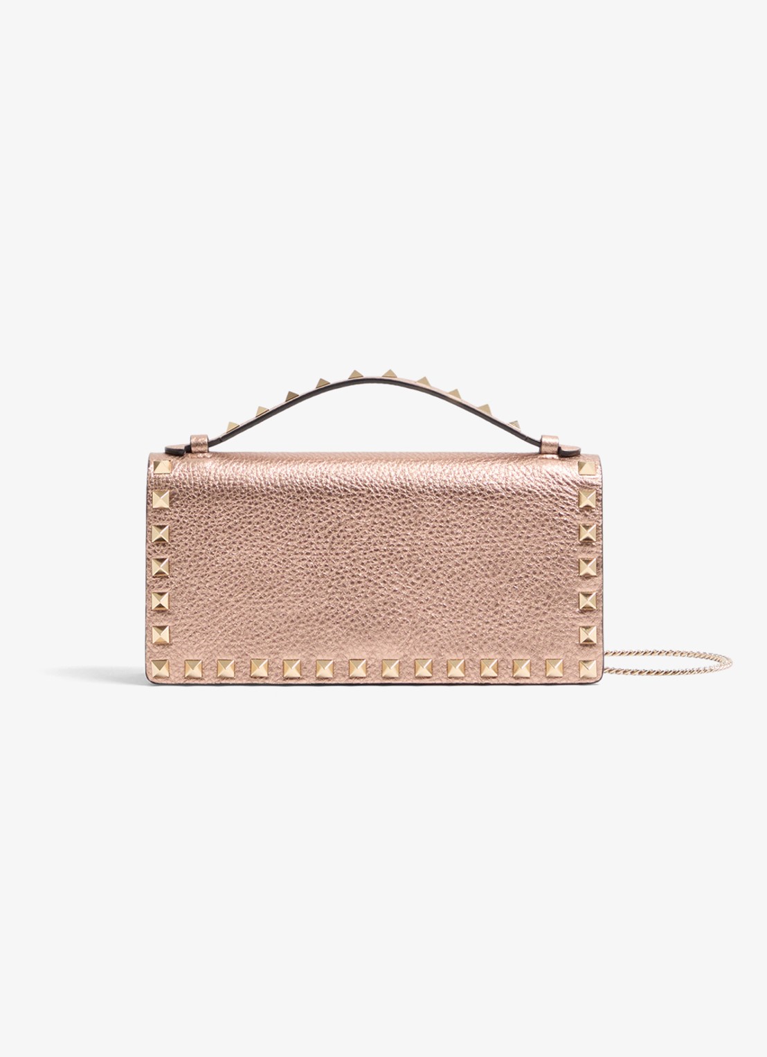 Valentino Garavani Clutch van kalfsleer met metallic finish en studs - voorkant 2 brons