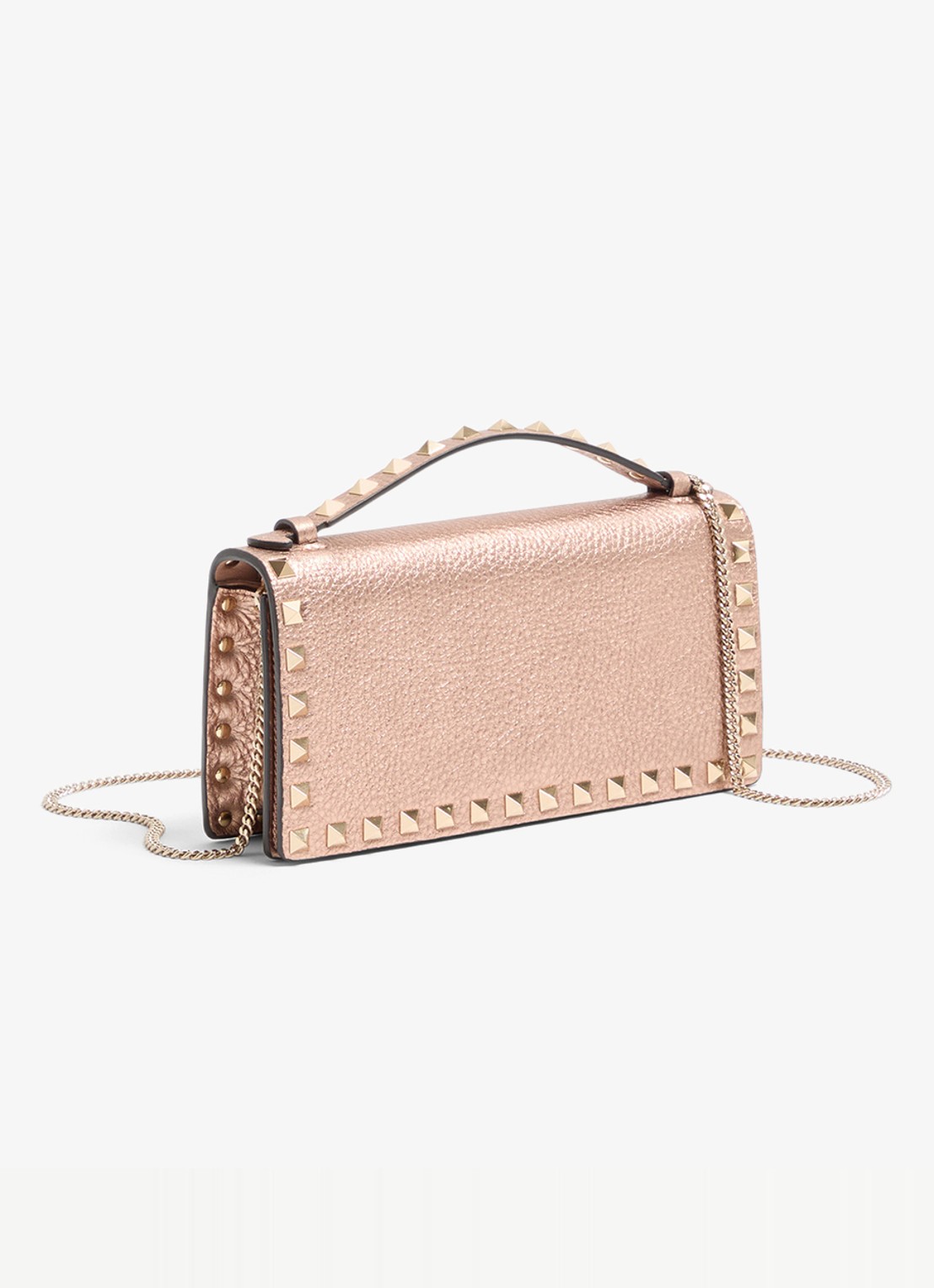 Valentino Garavani Clutch van kalfsleer met metallic finish en studs - voorkant 3 brons