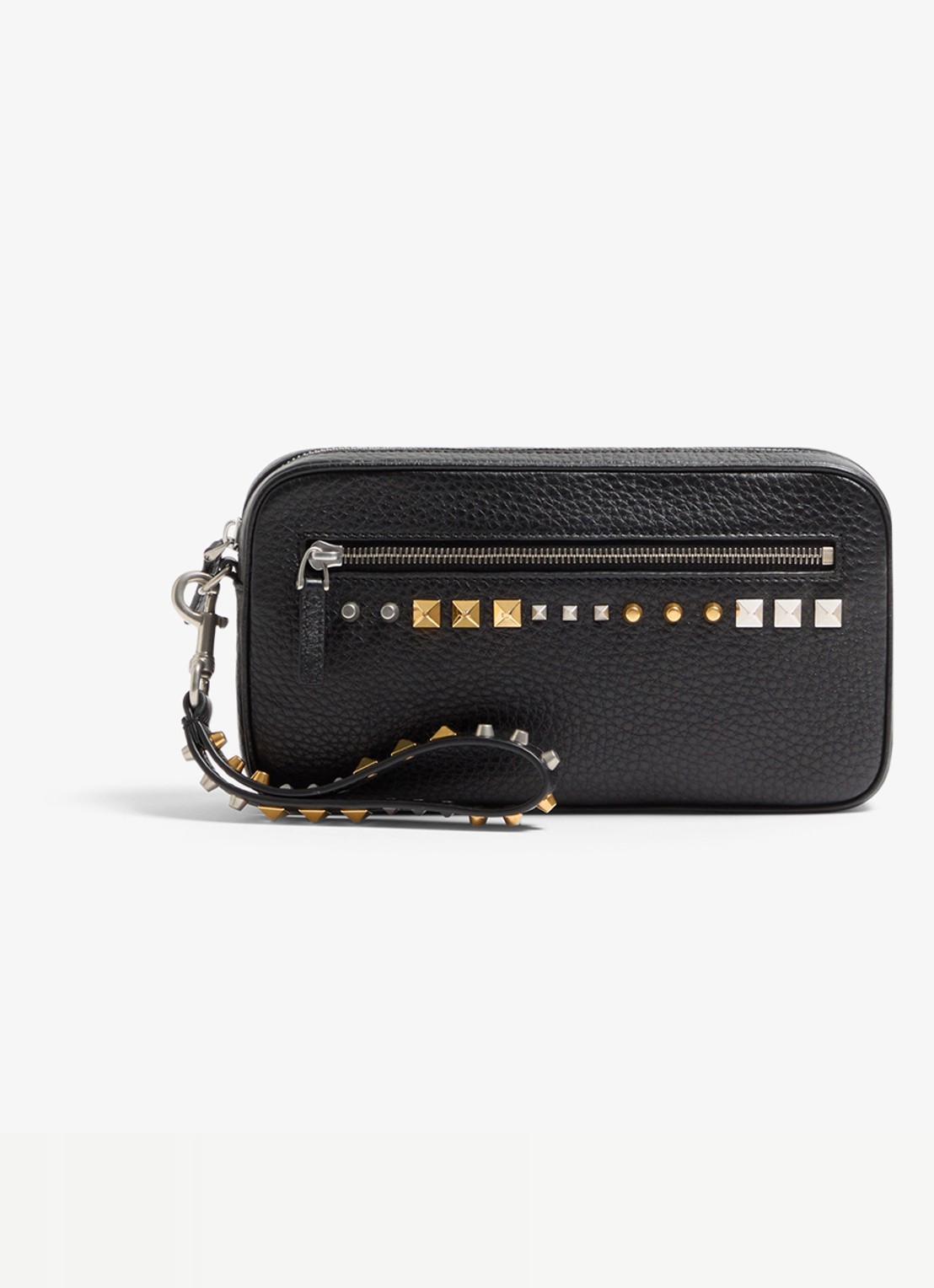 Valentino Garavani Clutch van kalfsleer met studs - voorkant zwart