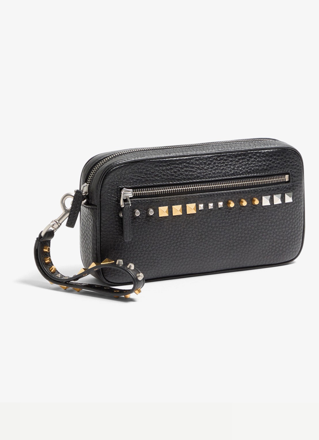 Valentino Garavani Clutch van kalfsleer met studs - voorkant 2 zwart