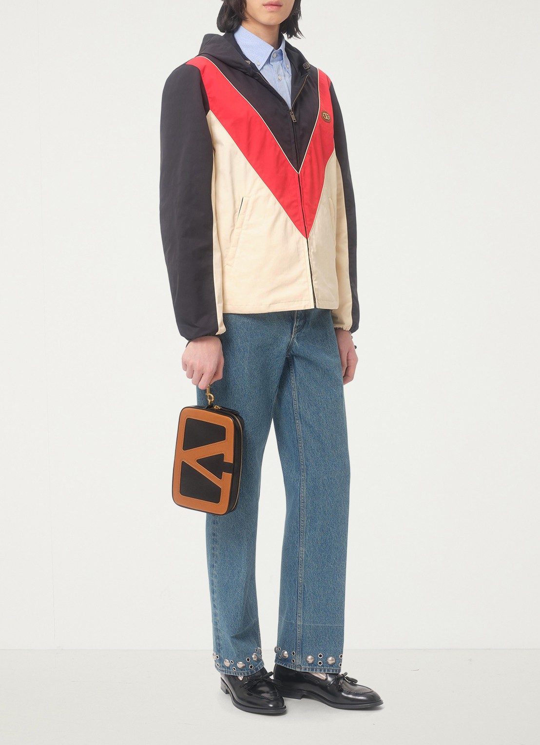 Valentino Garavani Clutch van lamsleer - voorkant 2 zwart