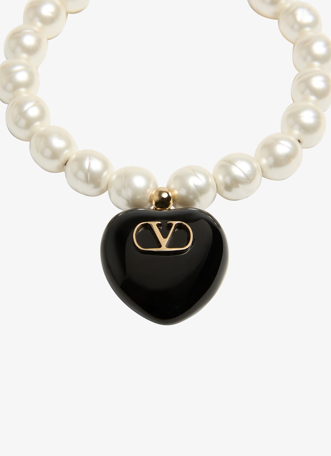 Valentino Garavani Coeur Royal parelarmband met hanger - detail zwart