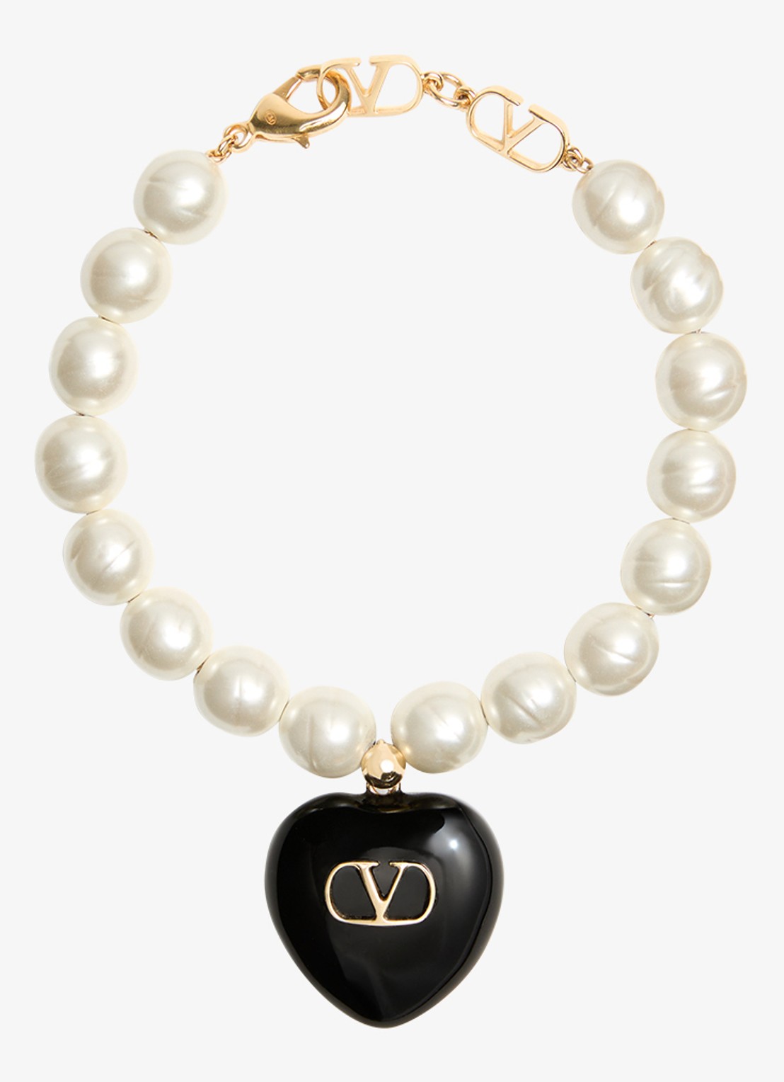 Valentino Garavani Coeur Royal parelarmband met hanger - voorkant 3 zwart