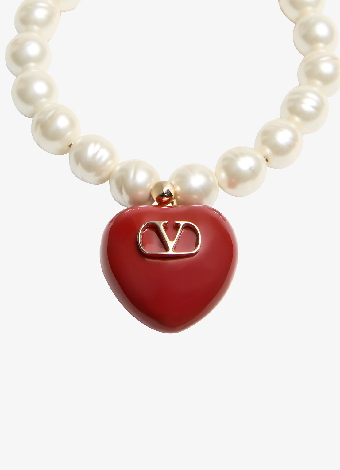 Valentino Garavani Coeur Royal parelarmband met hanger - detail rood