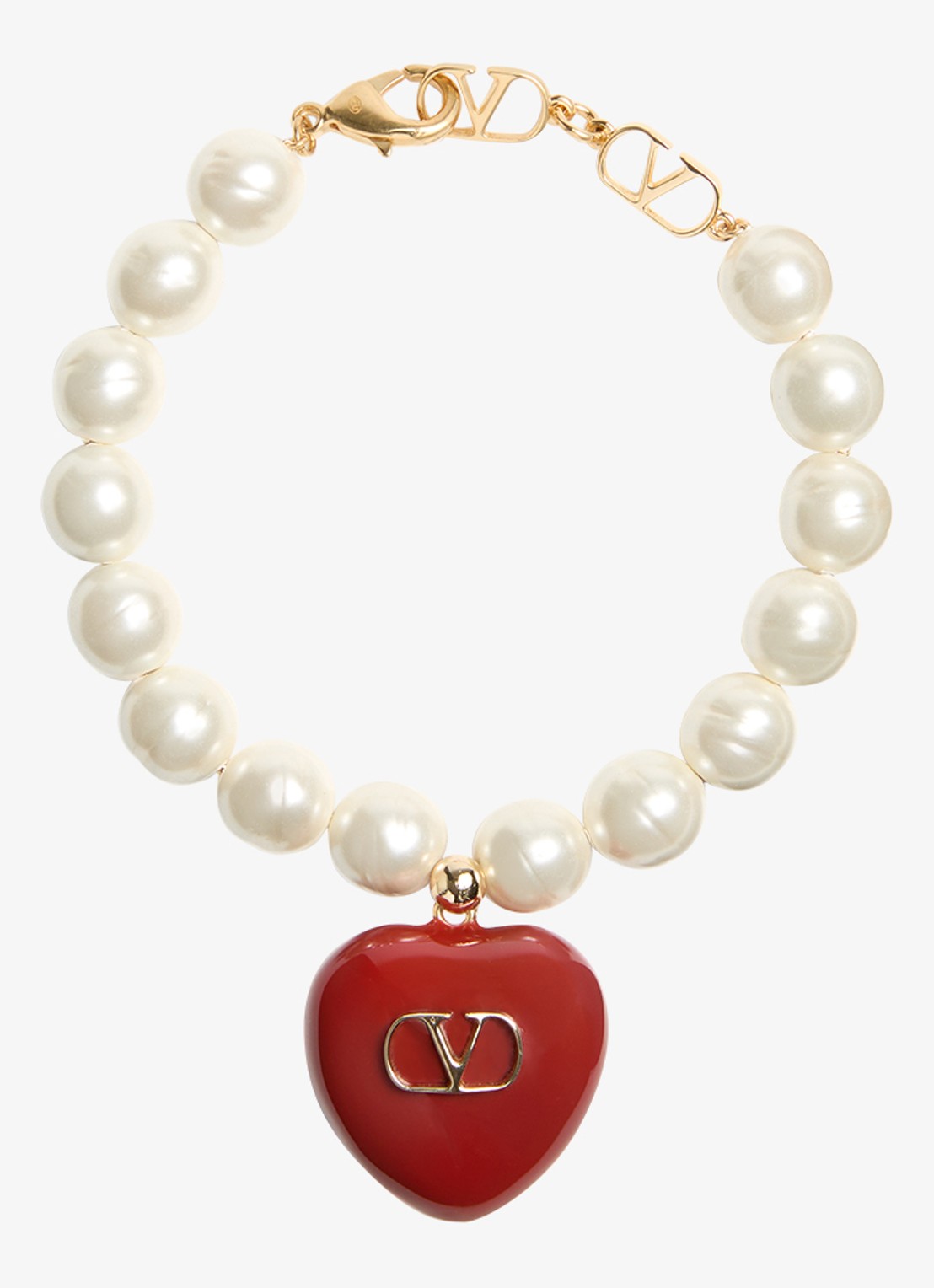 Valentino Garavani Coeur Royal parelarmband met hanger - voorkant 3 rood